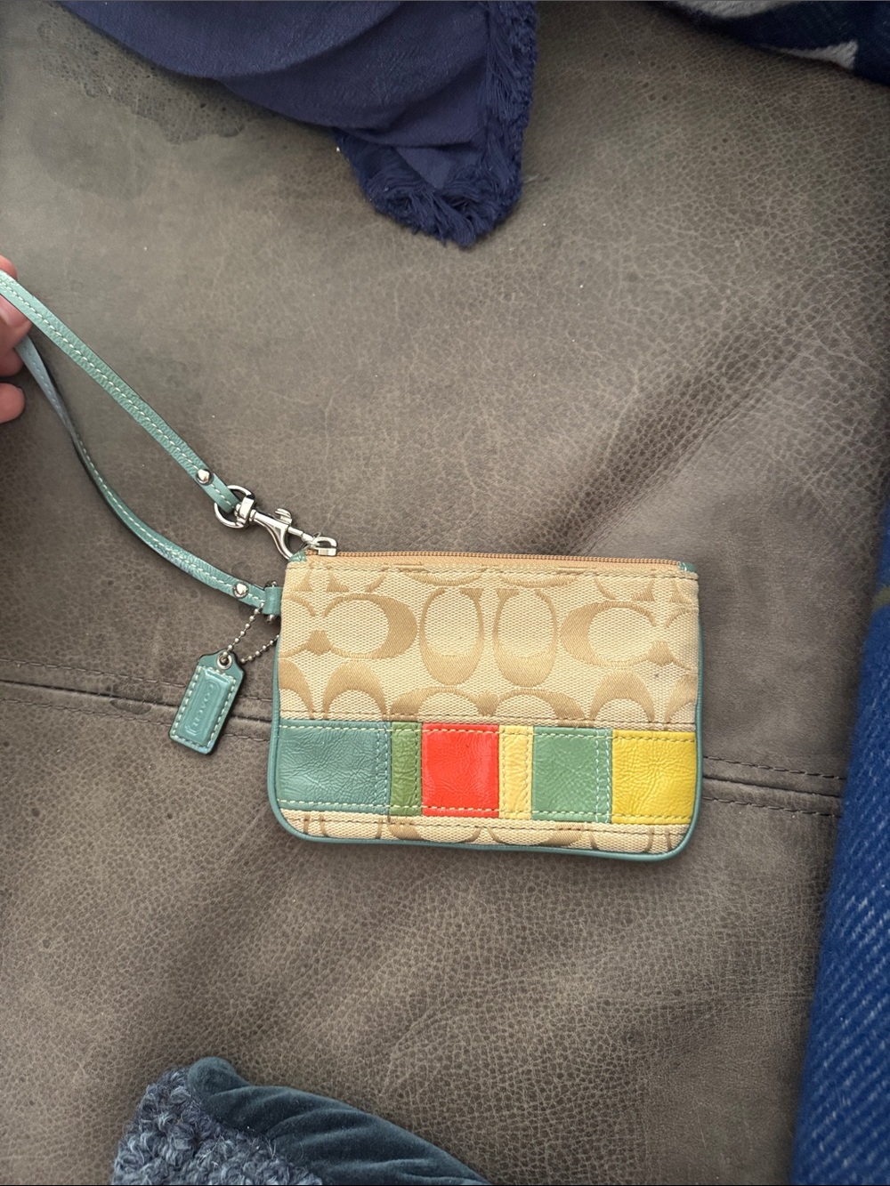 Vintage Coach Signature Canvas Wristlet with Colorblock Accents